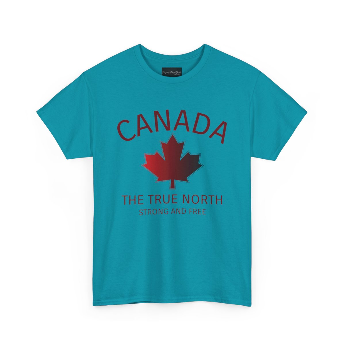 This custom Canadian made unisex custom t-shirt features the words Canada and The true North Strong And Free along with a maple leaf design in red, giving off a patriotic and Canadian vibe.