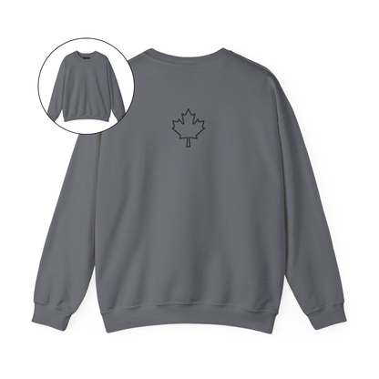 On the back of this custom Canadian pullover sweatshirt is a maple leaf that is right in between the shoulder blades, the front of the sweater is blank.