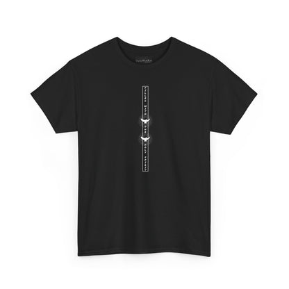 On the front of this custom unisex short sleeve shirt, starting from the neckline horizontally down are the words Filled with the Holy Spirit, there are two doves in-between the words.