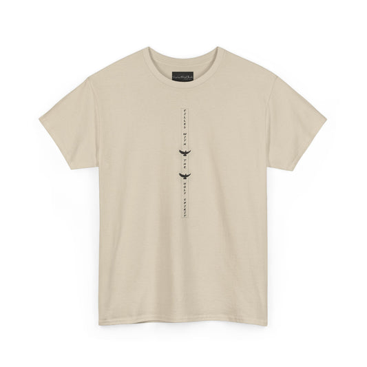 On the front of this custom unisex short sleeve shirt, starting from the neckline horizontally down are the words Filled with the Holy Spirit, there are two doves in-between the words.