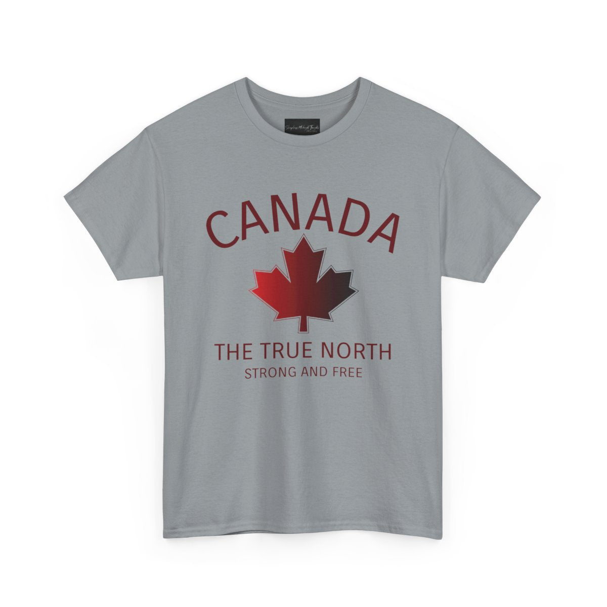 This custom Canadian made unisex custom t-shirt features the words Canada and The true North Strong And Free along with a maple leaf design in red, giving off a patriotic and Canadian vibe.