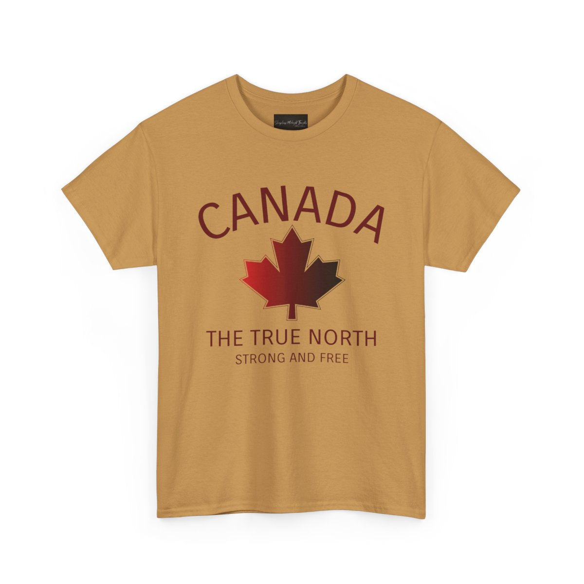 This custom Canadian made unisex custom t-shirt features the words Canada and The true North Strong And Free along with a maple leaf design in red, giving off a patriotic and Canadian vibe.