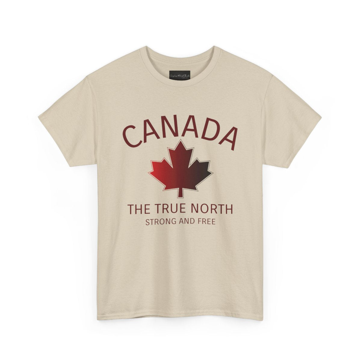 This custom Canadian made unisex custom t-shirt features the words Canada and The true North Strong And Free along with a maple leaf design in red, giving off a patriotic and Canadian vibe.