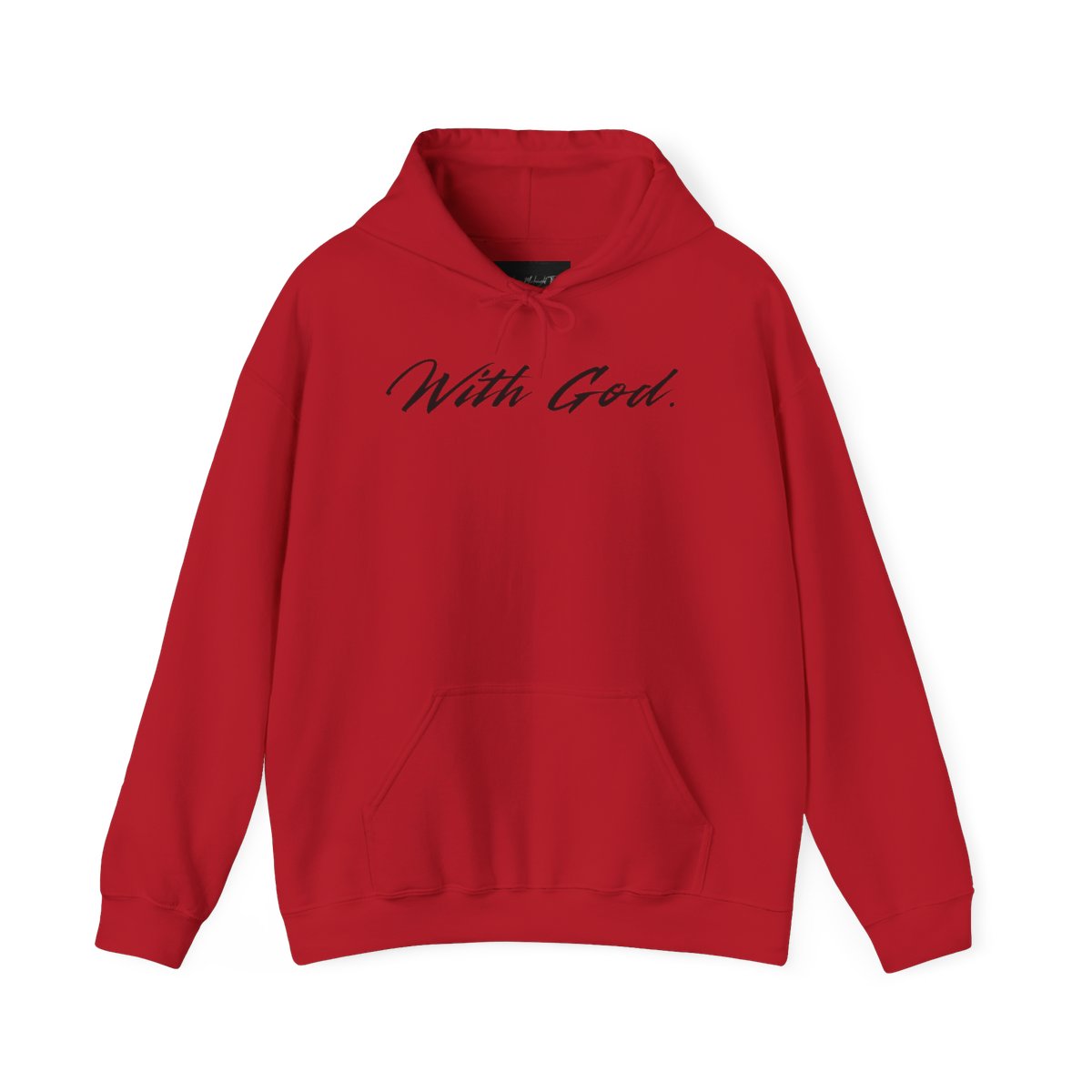 On the front of this custom Christian Hooded Sweatshirt are the words With God in large modern font across the top center of the hoodie.