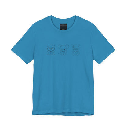 On the front of this custom women's shirt are three baby farm animals with the first being a baby owl then a baby mouse and the last one is a baby lamb, all three of the animals have glasses on and are reading books.