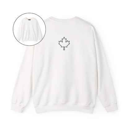 On the back of this custom Canadian pullover sweatshirt is a maple leaf that is right in between the shoulder blades, the front of the sweater is blank.