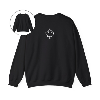 On the back of this custom Canadian pullover sweatshirt is a maple leaf that is right in between the shoulder blades, the front of the sweater is blank.