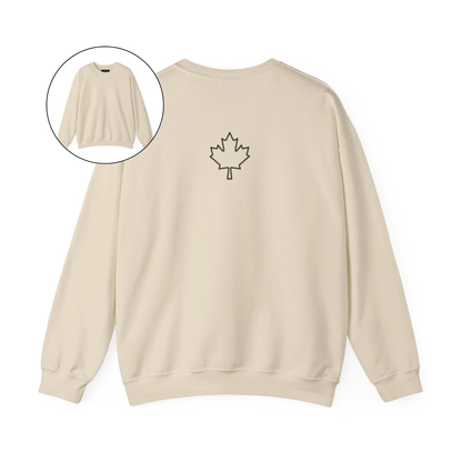 On the back of this custom Canadian pullover sweatshirt is a maple leaf that is right in between the shoulder blades, the front of the sweater is blank.