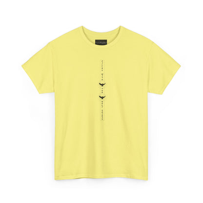 On the front of this custom unisex short sleeve shirt, starting from the neckline horizontally down are the words Filled with the Holy Spirit, there are two doves in-between the words.