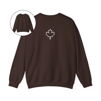 On the back of this custom Canadian pullover sweatshirt is a maple leaf that is right in between the shoulder blades, the front of the sweater is blank.