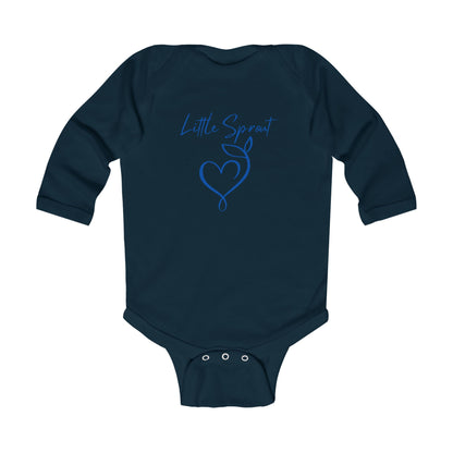 This adorable super soft infant onesie features the words 'little sprout' with a heart and two leaf stem design on the front, creating a cute and playful vibe.