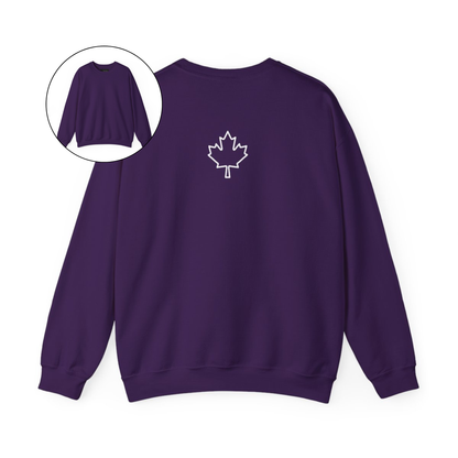 On the back of this custom Canadian pullover sweatshirt is a maple leaf that is right in between the shoulder blades, the front of the sweater is blank.