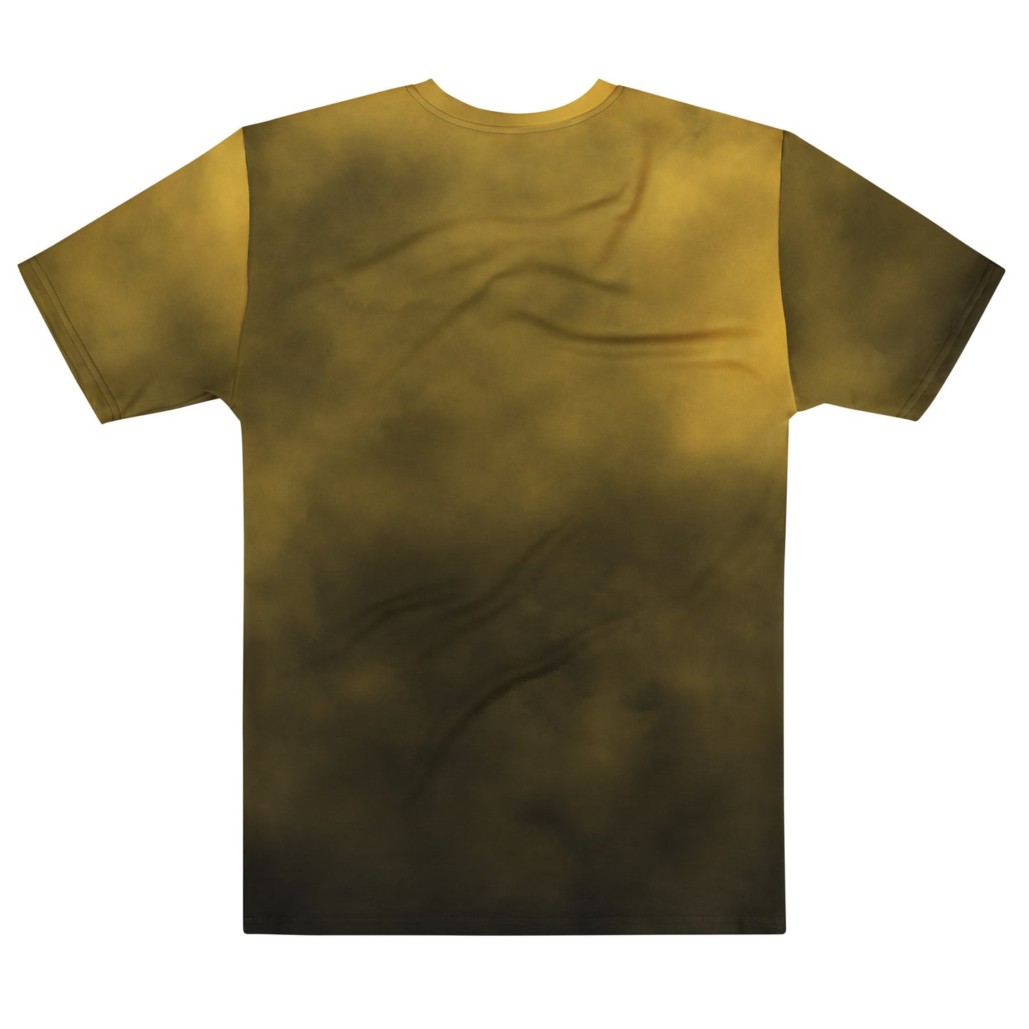 This custom men's short sleeve shirt is all black with gold clouds on the top that fades to the bottom giving the shirt a completely custom design.