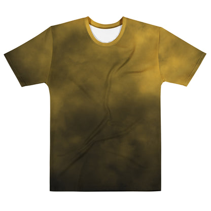 This custom men's short sleeve shirt is all black with gold clouds on the top that fades to the bottom giving the shirt a completely custom design.