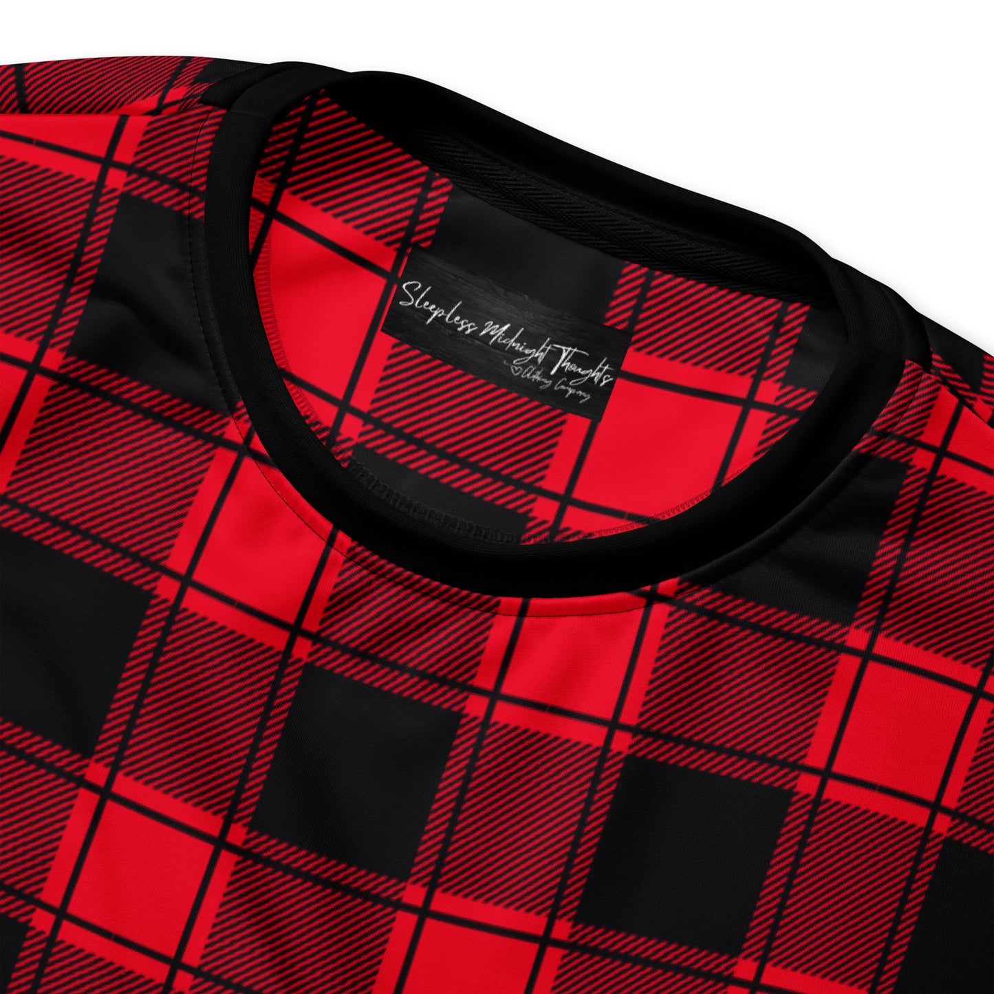 This custom handmade Christmas sweater is red and black plaid with black cuffs, waistband and neckline that makes the sweater stand out even more. Perfect for matching family Christmas morning sweaters.