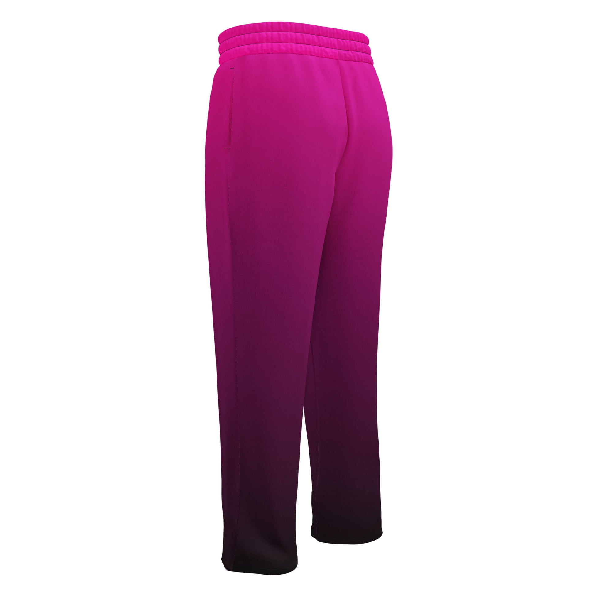 The super soft pair of wide leg joggers start as a bright pink color on the top of the pant then fade to a black at the bottom of the sweats giving the pants a beautiful ombre design.