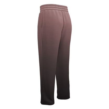 The super soft pair of wide leg unisex joggers that have a ombre pattern starting as a light mauve color on the top of the sweats and fading to a black color at the bottom of the sweats.
