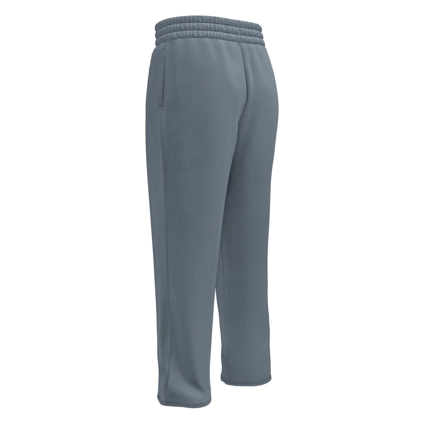 The entire pair of unisex wide leg joggers are a slate grey in color with the strings of the pants being black.