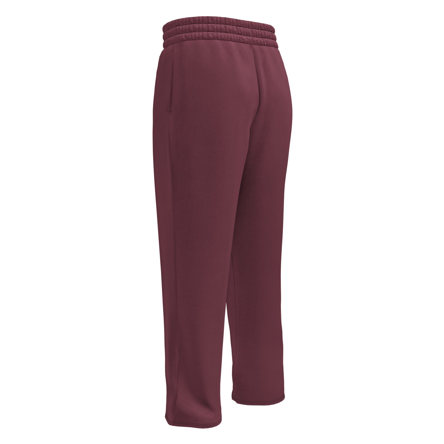 These wide legged joggers are all a deep maroon in color from top to bottom with black strings around the waistband.