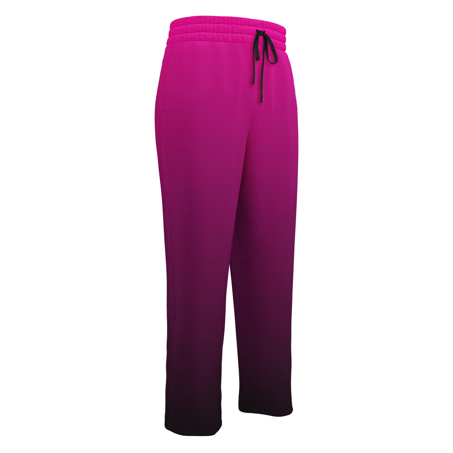 The super soft pair of wide leg joggers start as a bright pink color on the top of the pant then fade to a black at the bottom of the sweats giving the pants a beautiful ombre design.