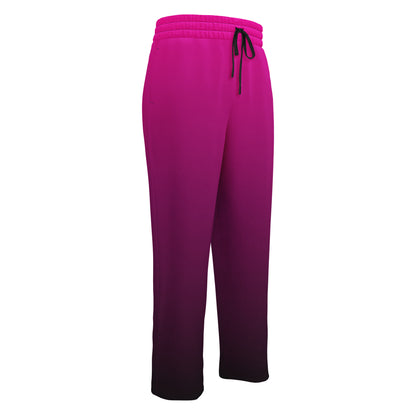 The super soft pair of wide leg joggers start as a bright pink color on the top of the pant then fade to a black at the bottom of the sweats giving the pants a beautiful ombre design.