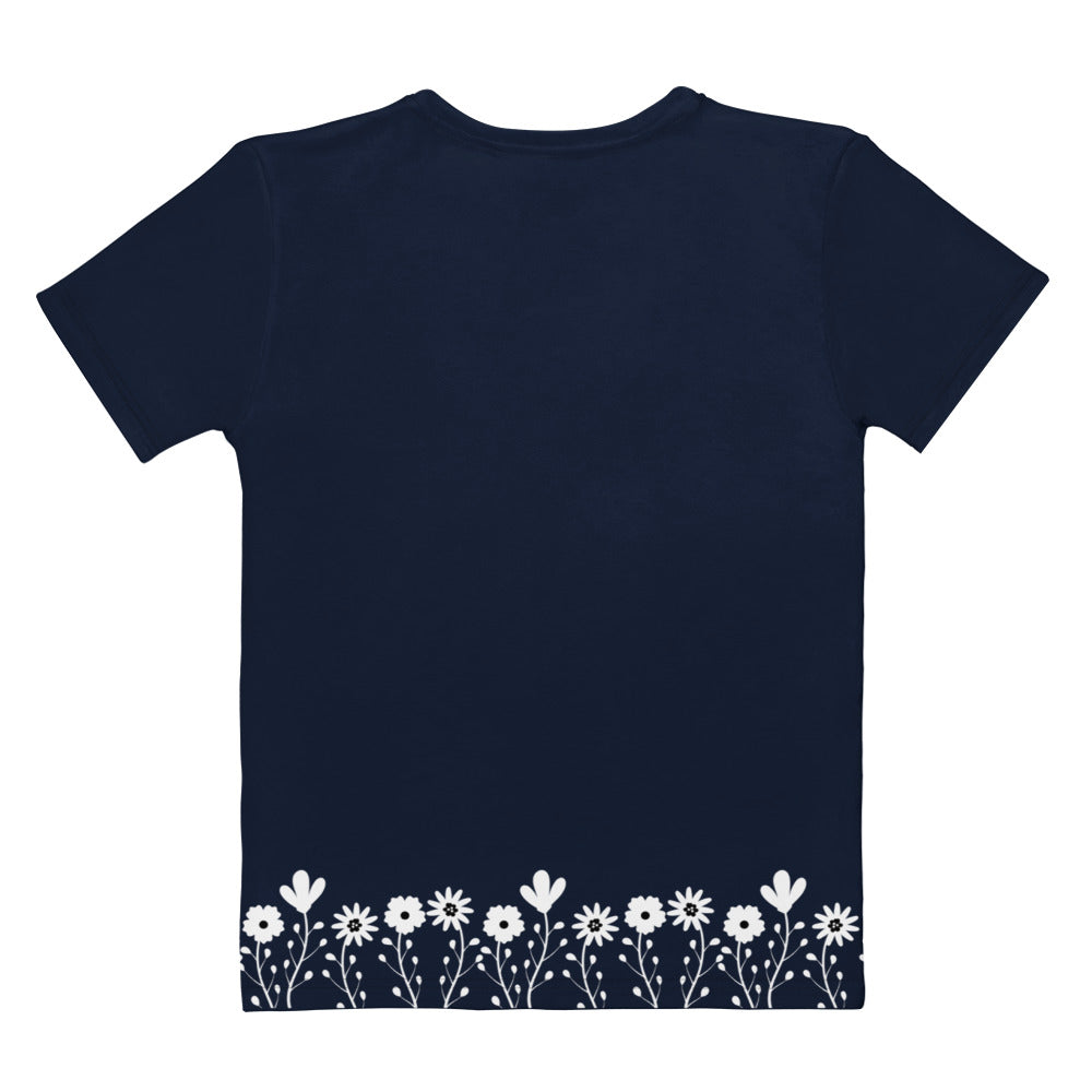This completely custom super soft handmade women's short sleeve tee can be fully personalized with you able to choose whatever color of shirt you would prefer along with the floral design in white along the entire bottom of the t-shirt.