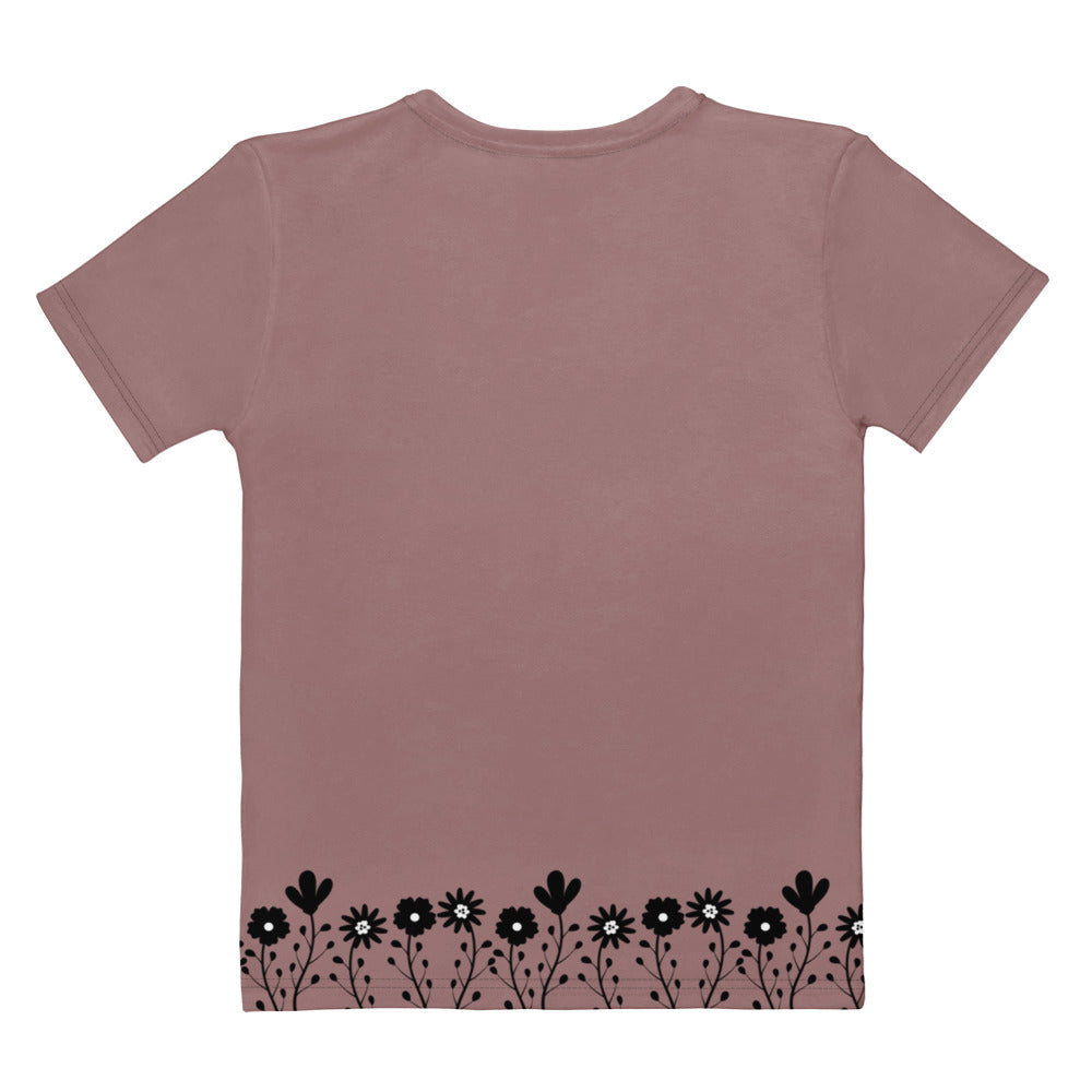This completely custom handmade super soft women's short sleeve tee can be fully personalized with you able to choose whatever color of shirt you would prefer along with the floral daisy design in black along the entire bottom of the t-shirt.