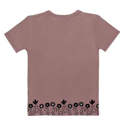 This completely custom handmade super soft women's short sleeve tee can be fully personalized with you able to choose whatever color of shirt you would prefer along with the floral daisy design in black along the entire bottom of the t-shirt.
