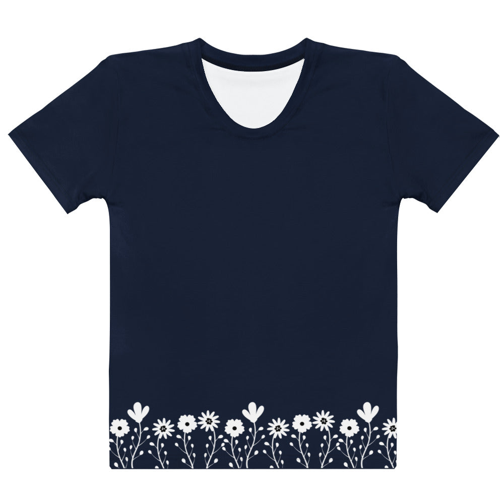 This completely custom super soft handmade women's short sleeve tee can be fully personalized with you able to choose whatever color of shirt you would prefer along with the floral design in white along the entire bottom of the t-shirt.