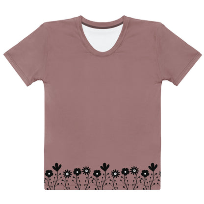 This completely custom handmade super soft women's short sleeve tee can be fully personalized with you able to choose whatever color of shirt you would prefer along with the floral daisy design in black along the entire bottom of the t-shirt.