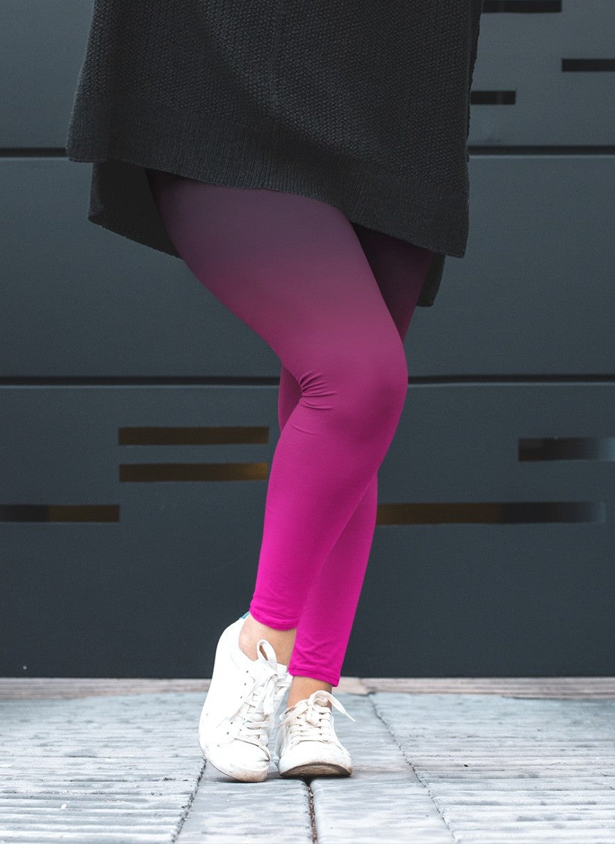 Black To Hot Pink Ombre Leggings